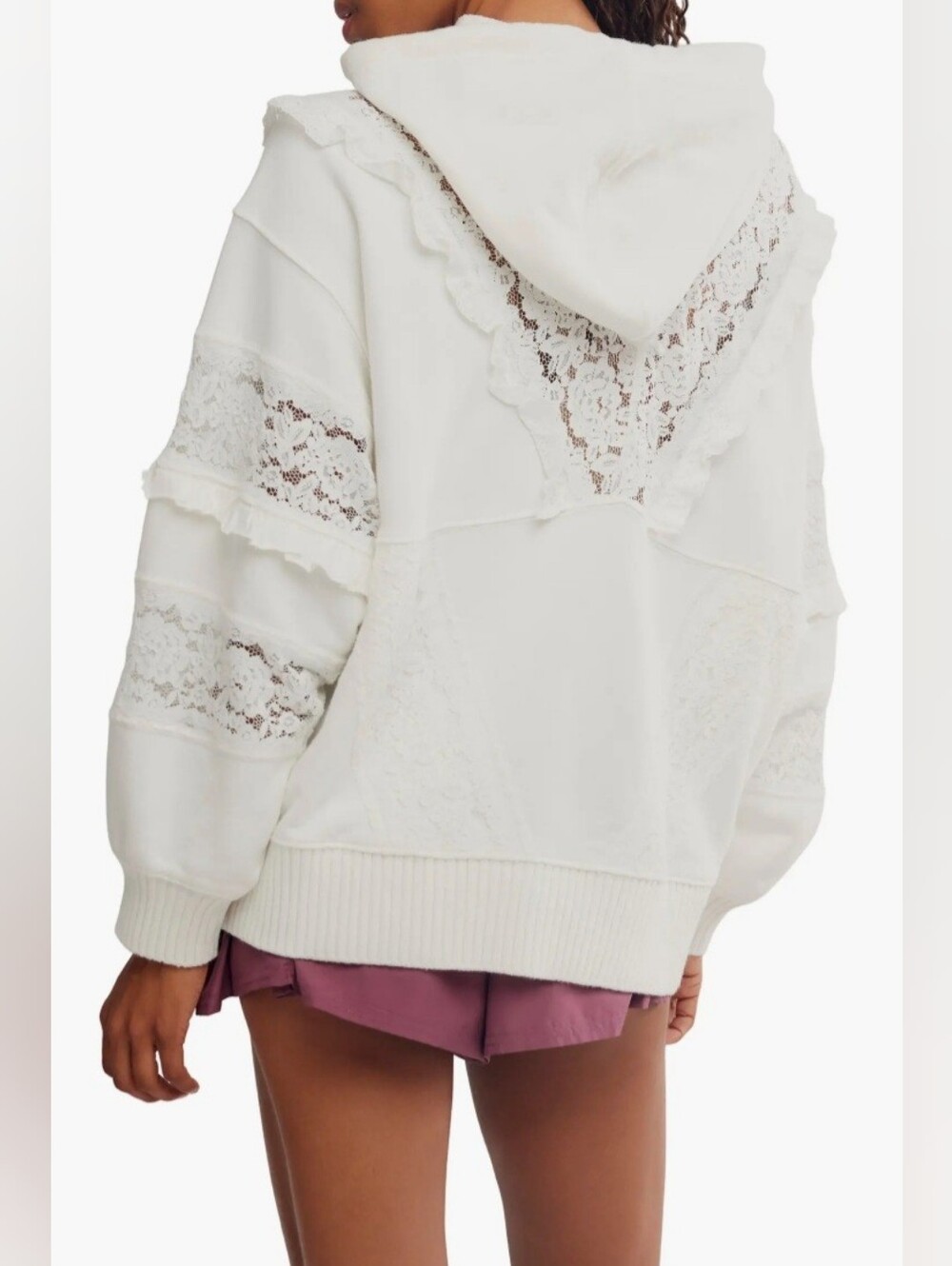New Free People Movement Sweatshirt Hooded With Lace Detailing - Picture 8 of 12